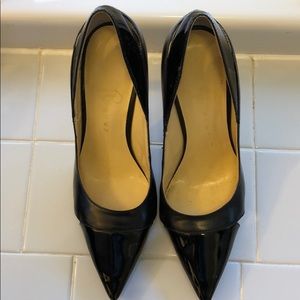 Black leather high heels